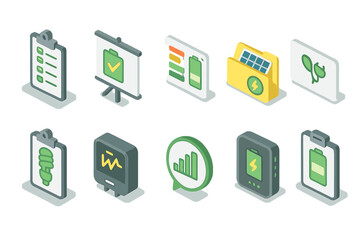 Energy efficiency 3d icon set. eco, renewable energy, green technology collection