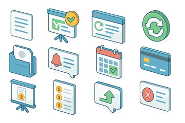 Business and presentation 3d icon set. professional, data visualization icons collection