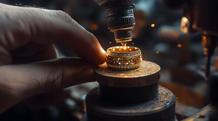 Engraving process on a gold ring