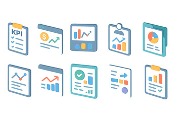 Business and analytics 3d icon set. data, report visualization collection