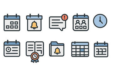 Calendar and notification icon set. organize with sleek filled icons for clarity