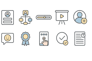 Fototapeta premium Business, management line icon set. workflow, communication icons in outline style