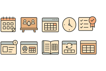 Time management linear icon set. calendar, clock, schedule planning in line style
