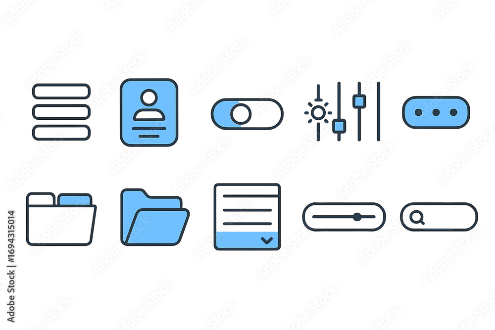 Poster interface elements icon set. menu, profile, folder icons outline collection