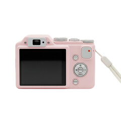 Pink digital camera isolated on transparent background