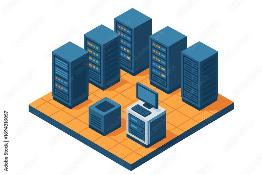 Poster technology and data center solid icon set. server, network, cloud, it infrastructure