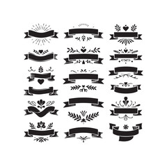 Classic Scrolls and Empty Ribbon Design Pack – Vintage Badge and Banner Illustration