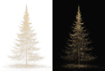 Christmas forest background with tree branch elements, decorative doodle, black design and holiday festive greeting.