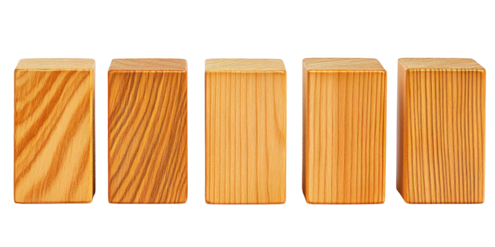 Five Wooden Blocks with Different Grain Patterns blur d5d9 isolated on a transparent background