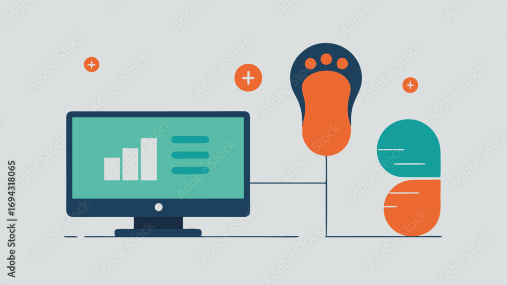 Poster footprint analysis an illustration showing a digital screen displaying a highlighted footprint besid