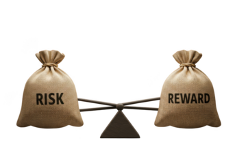 Risk versus reward concept visualized on a balance scale transparent background