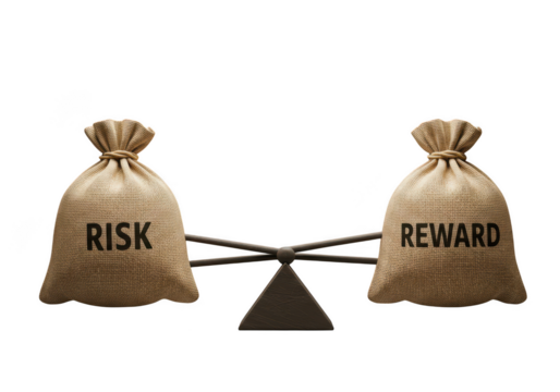 Risk versus reward concept visualized on a balance scale transparent background
