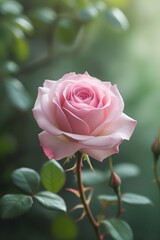 Delicate pink rose in soft garden light