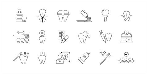 dental icons set. dental care, toothpaste, toothbrush and more. simple color vector illustration