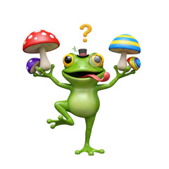 Fototapeta premium Whimsical amphibian pondering fungal choices in a curious scenario rendered