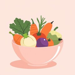Fresh vegetables arranged in pink bowl on pastel background for thanksgiving day  