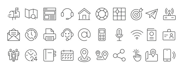Contact Us linear icon set vector design. Contact and Communication Line Icons. Set of Social media icons, vector