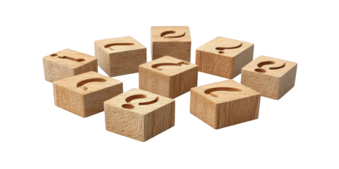 Group of Wooden Blocks with Question Marks symbol isolated on a transparent background