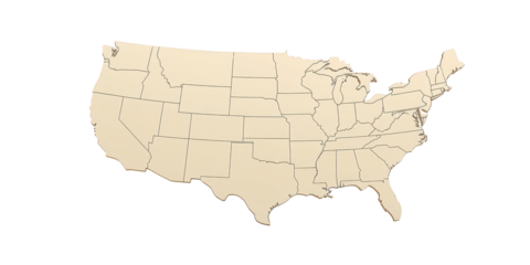 Outline Map Of The United States With State Borders On Beige Background Keywords: USA, United States isolated on a transparent background
