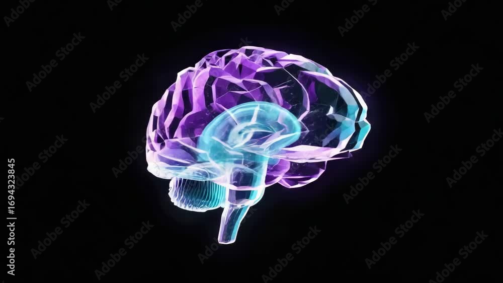 Poster 3d rendering of a human brain, its complex structure with emphasis on the cerebral cortex and latera