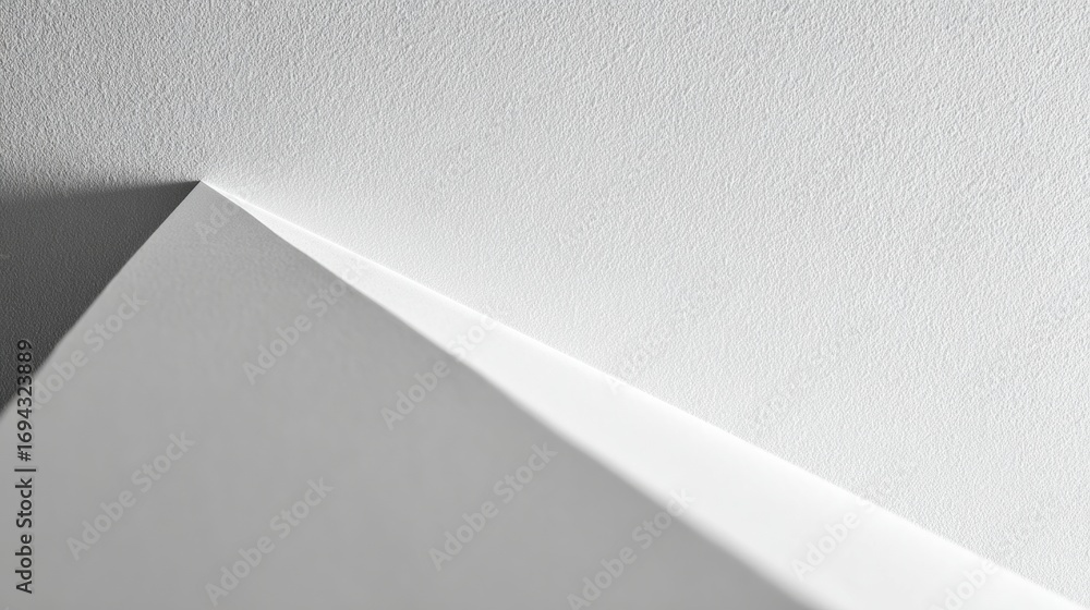 Poster white paper with a sharp crease casting a subtle shadow on a textured surface in bright lighting