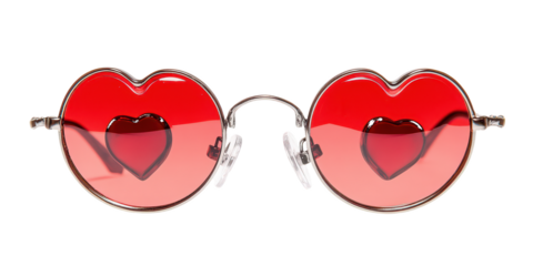 Red Heart Shaped Sunglasses with Gradient Lenses and Silver Frame graphic design isolated on a transparent background