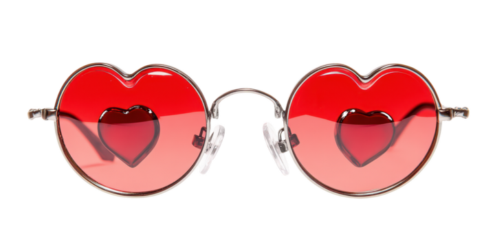 Red Heart Shaped Sunglasses with Gradient Lenses and Silver Frame graphic design isolated on a transparent background