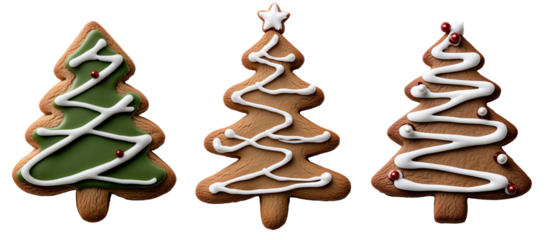  top view of a Christmas tree cookie with red and white icing and rainbow sprinkles, Christmas winter new year element  isolated on transparent background	