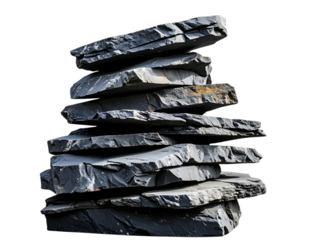  Layered Slate Rock Stack with Angular Shapes and Deep Crevices, Side Angle, isolated PNG