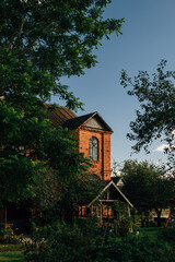 Old red brick house in the village