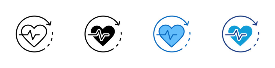 Heart Monitoring Multiple Style Icon Design Vector - Heartbeat with circular arrows depicting continuous health tracking or heart care cycle