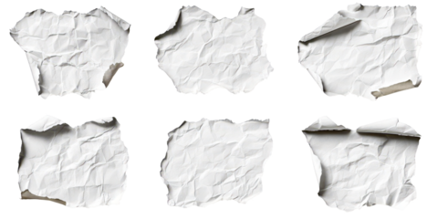 Six Torn White Paper Pieces with Wrinkles and Rough Edges Isolated torn paper crumpled paper isolated on a transparent background