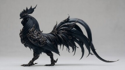 Ornate Black Rooster Sculpture: A Masterpiece of Dark Elegance