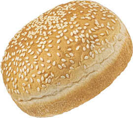 Burger bun with sesame seeds isolated on white background
