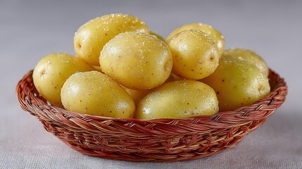 Fresh Yellow Potatoes in a Rustic Basket