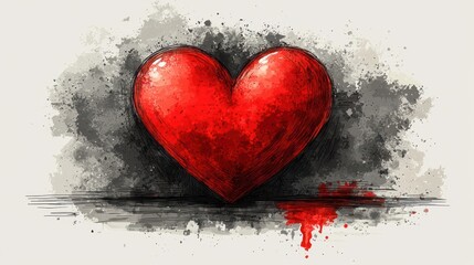 Bleeding red heart on dark background.