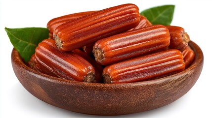 Delicious Turkish Delight: A Close-Up of  Sweet, Red,  Cylinder-Shaped Lokum in a Wooden Bowl