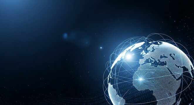 Global network connection illustrates digital data flow and international connectivity in modern technology