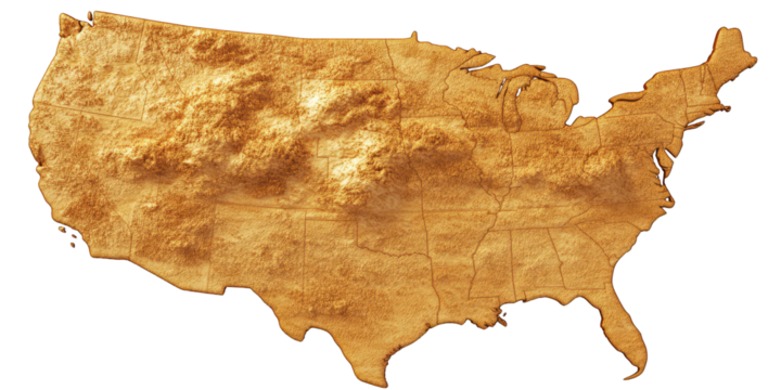 Textured Golden Map Of The United States With State Borders Keywords: USA, United isolated on a transparent background