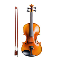 Fototapeta premium Stunning close-up view of a beautifully crafted violin with bow, showcasing intricate details and elegant design features transparent background