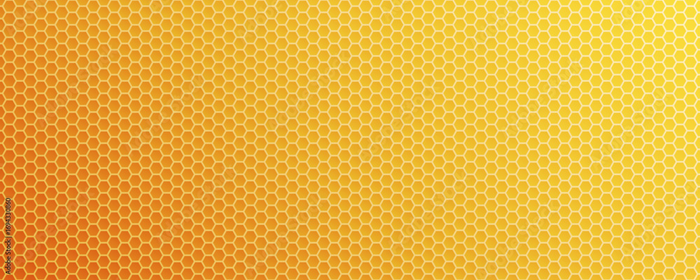 Poster honeycomb pattern hexagonal cells in yellow orange gradient backdrop. hexagon shape texture for food