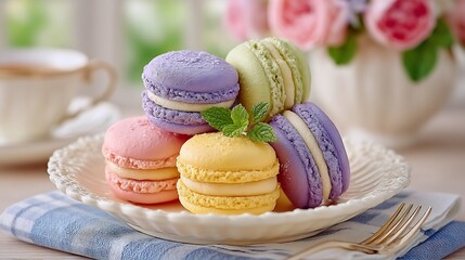 Delightful Pastel Macarons on a Plate