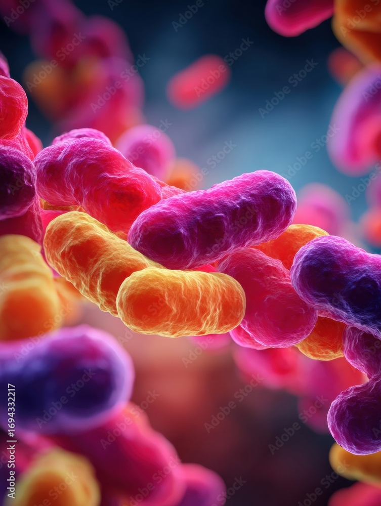 Poster botulinum therapy explores the intricate world of botulinum bacteria with colorful microorganisms in