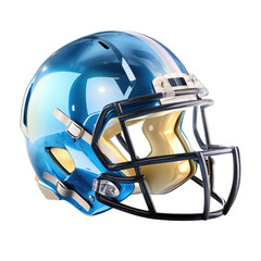 Fototapeta premium Bright Blue Metallic Football Helmet with Glossy Finish and Black Faceguard for Team Sports and Athletic Equipment transparent background