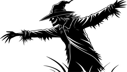 Scary Scarecrow in a Field Halloween Illustration