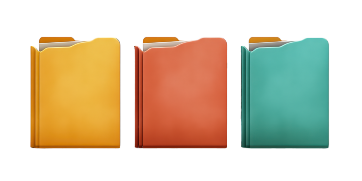 Three Colorful Digital Folders in Yellow, Red, and Teal blur isolated on a transparent background - Powered by Adobe