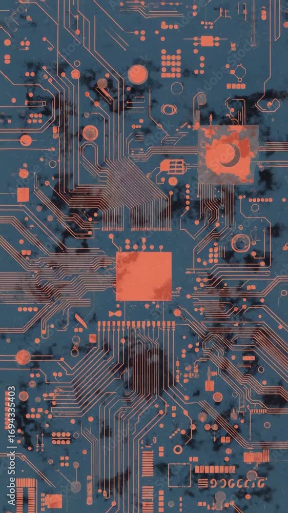 Poster Futuristic circuit board design with abstract geometric patterns and complex connections
