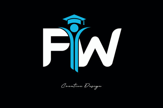 FW Creative Education monogram Logo Design Academic Graduation Symbol with Student Icon for Learning, Training & Professional Branding