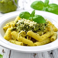 Pasta with pesto and cheese