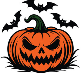 Fototapeta premium Spooky Pumpkin with Bats Halloween Clipart